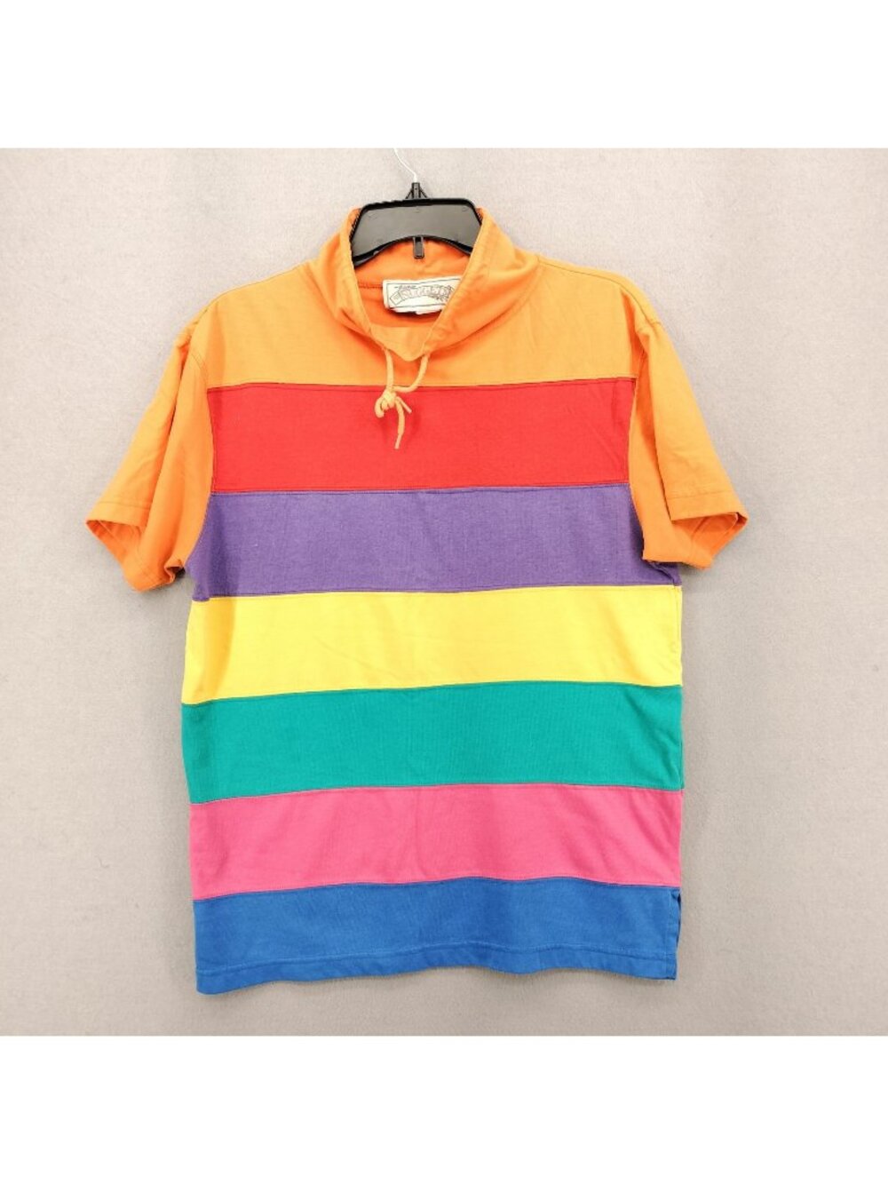 VTG Nuggets T-Shirt Mens Size M Rainbow Colorblock Mock High Neck Band Collar